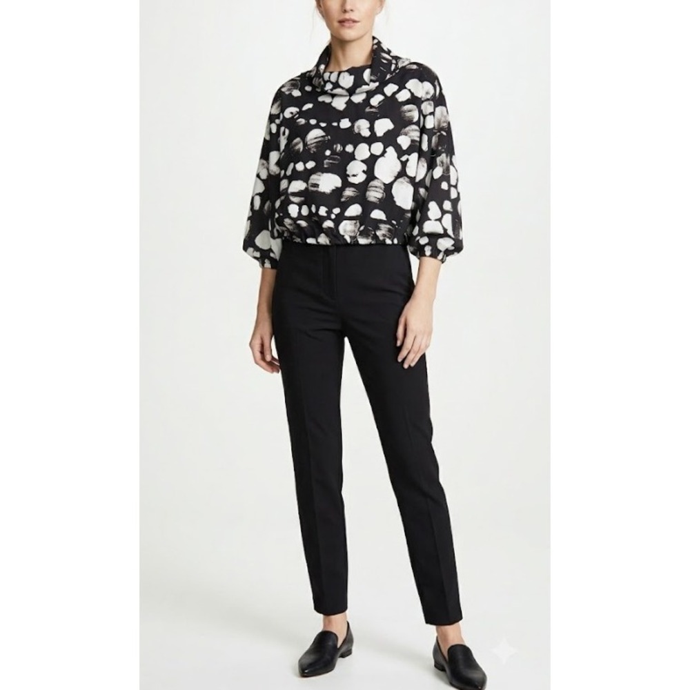 Bryn Walker Crop Top Medium Black White Abstract‎ Cowl Neck Dolman Sleeve Artsy